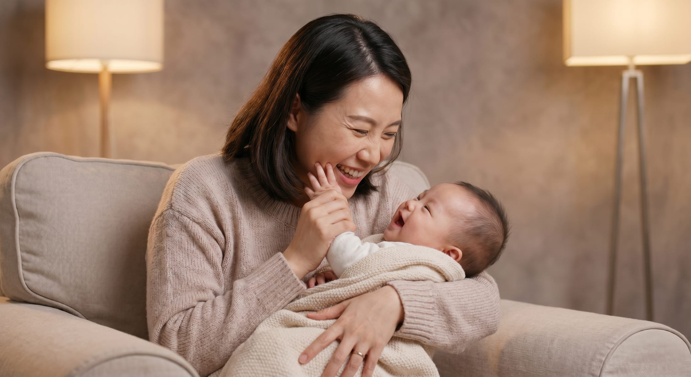 华人妈妈抱着宝宝